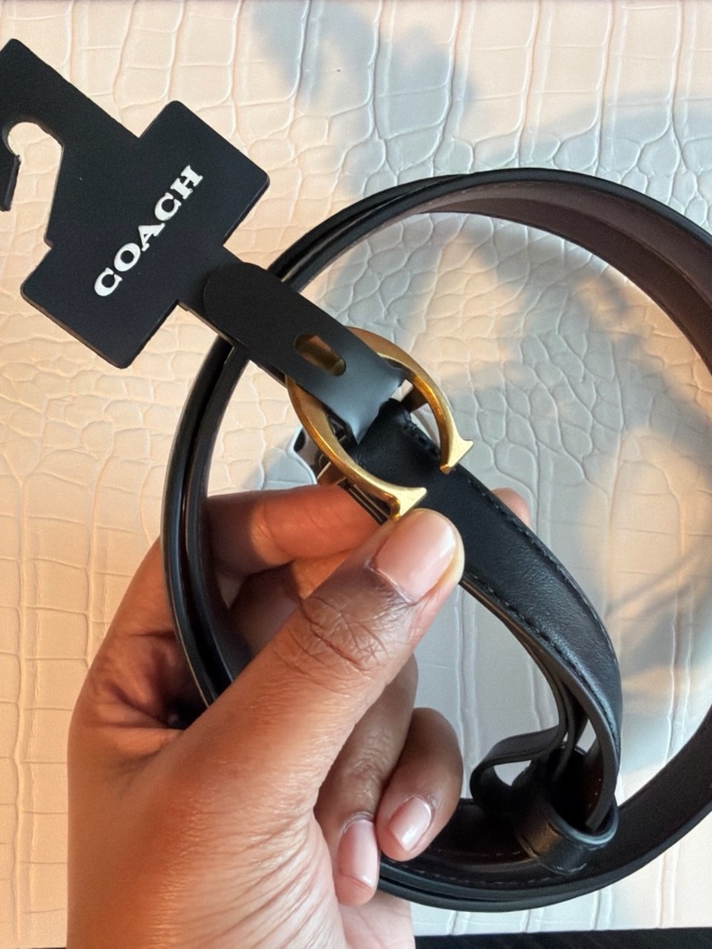 COACH Medium C Buckle Thin Leather
Belt Black